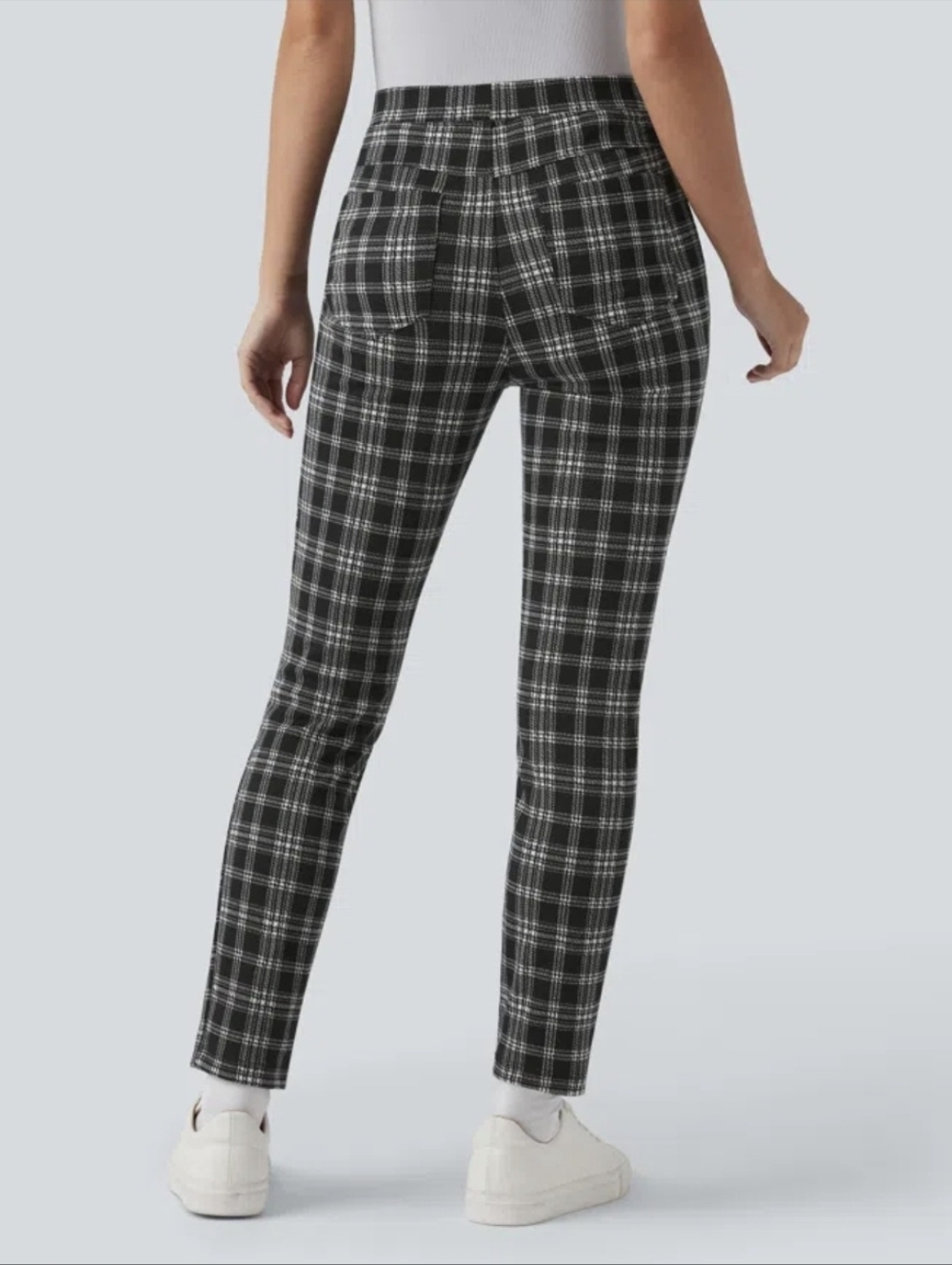 Halara Flex High Waisted Pocket Houndstooth Plaid Skinny Work Pants - Picture 3 of 10